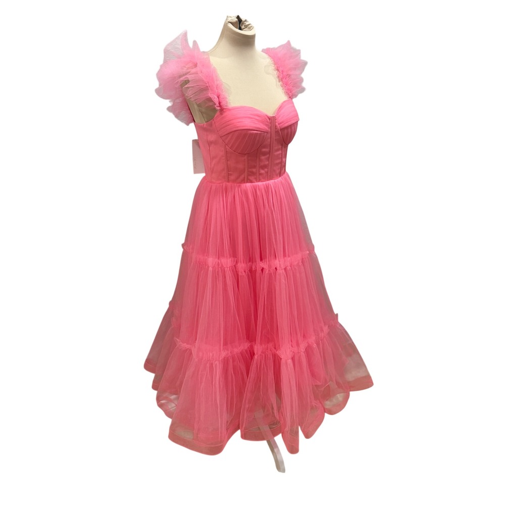 Ava Gowns Pink Tulle Corset Midi Dress Ruffle Laces Fairy Prom Sz S (estimated) - Picture 2 of 10